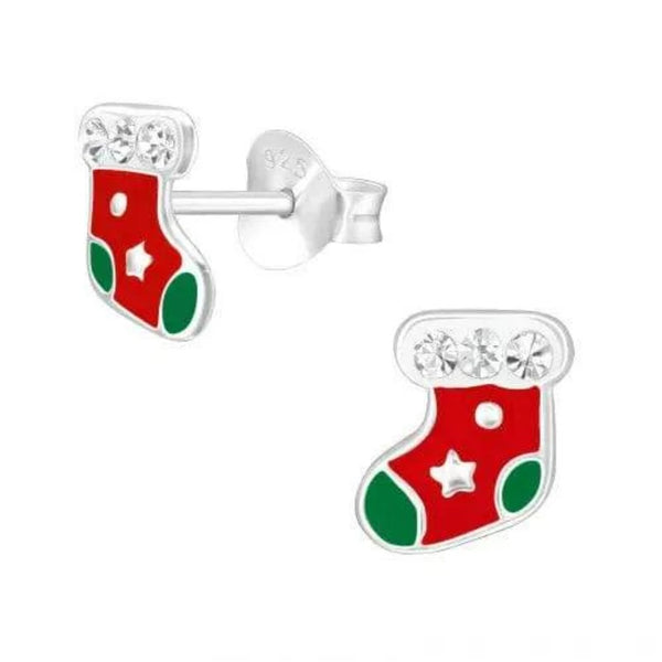 Kids Silver Socks Christmas Earrings