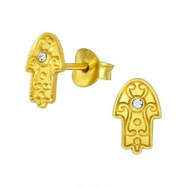 Silver Gold Hamsa Stud Earrings with Crystal