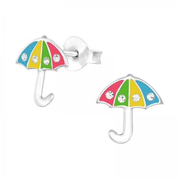 Kids Silver Crystal Umbrella Stud Earrings