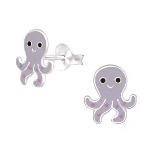 Kids Silver Squid Stud Earrings