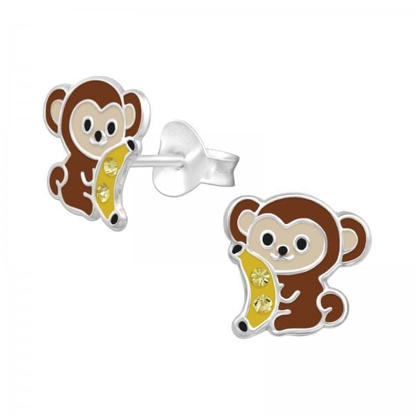 Kids Silver Monkey Stud Earrings