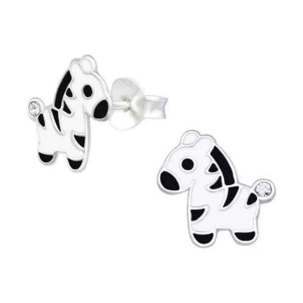 Kids Silver Zebra Stud Earrings