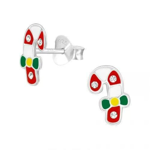 Kids Silver Candy Canes Stud Earrings