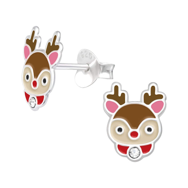 kids Silver Reindeer Earrings