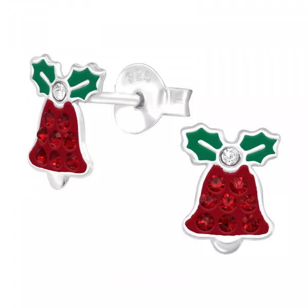 Kids Silver Leaf Bell Christmas earrings