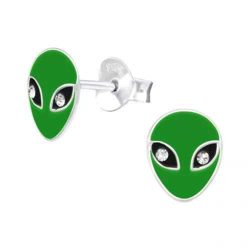 Kids Silver Alien Stud Earrings