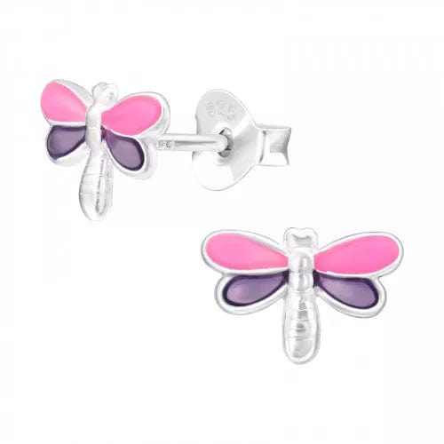 Children's Silver Dragonfly Stud Earrings with Epoxy