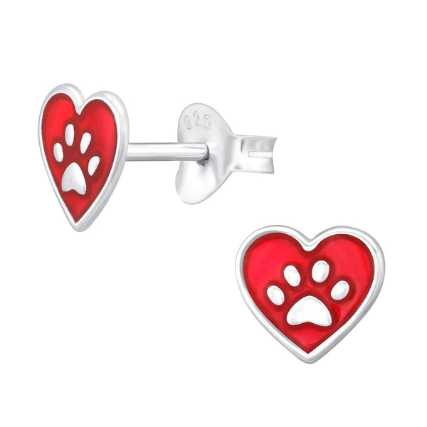 Children's Silver Heart Paw Print Ear Studs