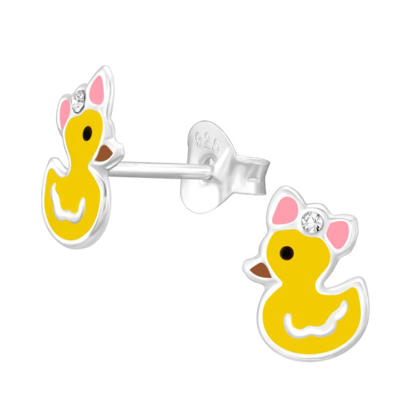 Children's Silver Crystal Duck Ear Studs