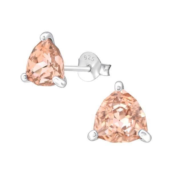 Vintage Rose Silver Triangle  Stud Earrings with Swarovksi Crystal