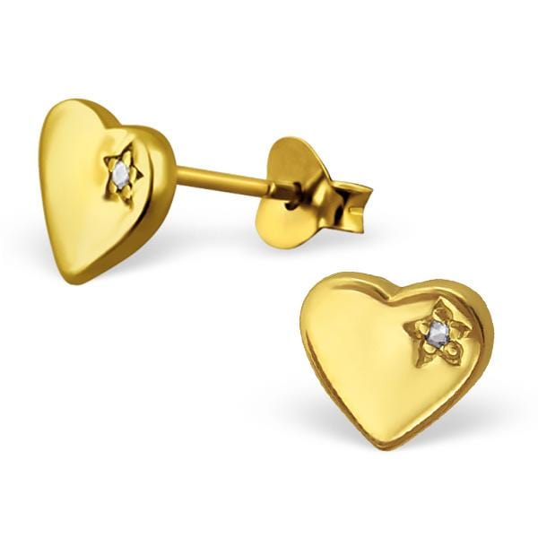 Silver Gold Heart Cubic Zirconia Ear Studs 