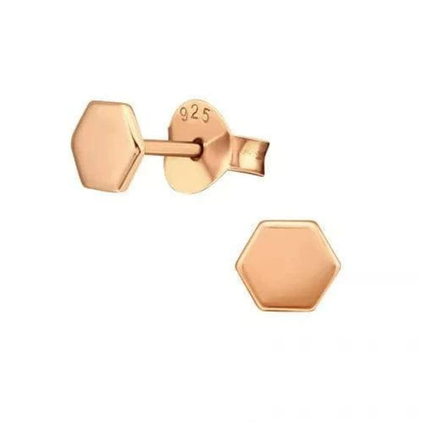 Rose Gold Hexagon Stud Earrings