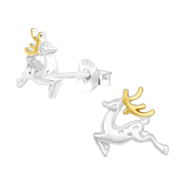 Gold Silver Reindeer Stud Earrings