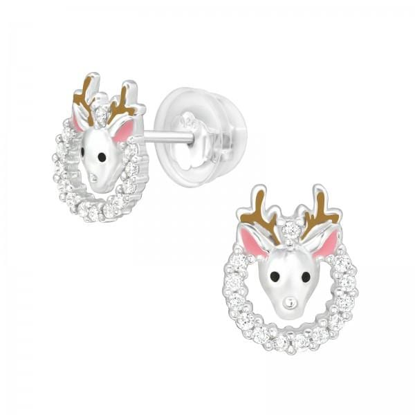 Kids Silver Reindeer Stud Earrings