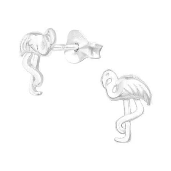 Silver Egret Bird Stud Earrings
