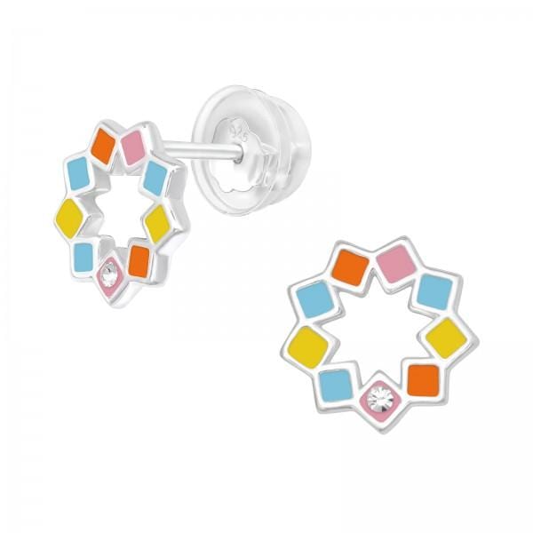 Kids Silver Multicolor Geometric Stud Earrings