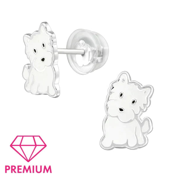 Children's Silver Dog  Stud Earrings