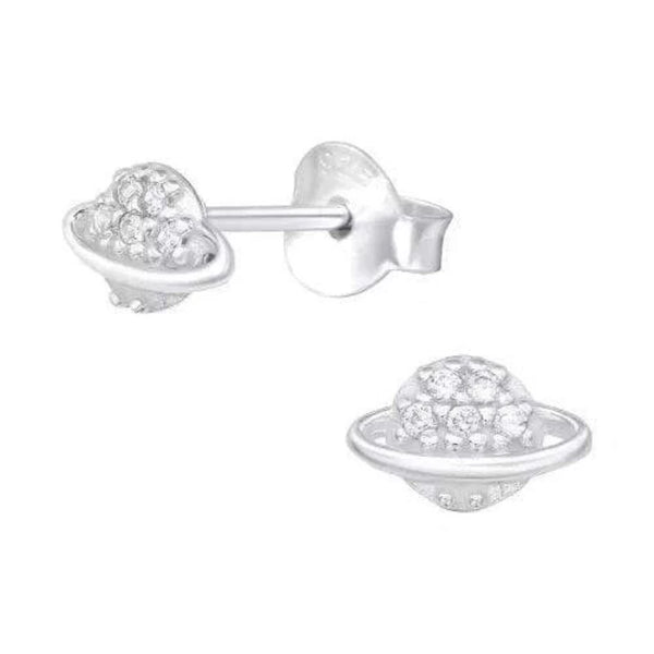 Silver Saturn Stud Earrings with Cubic Zirconia