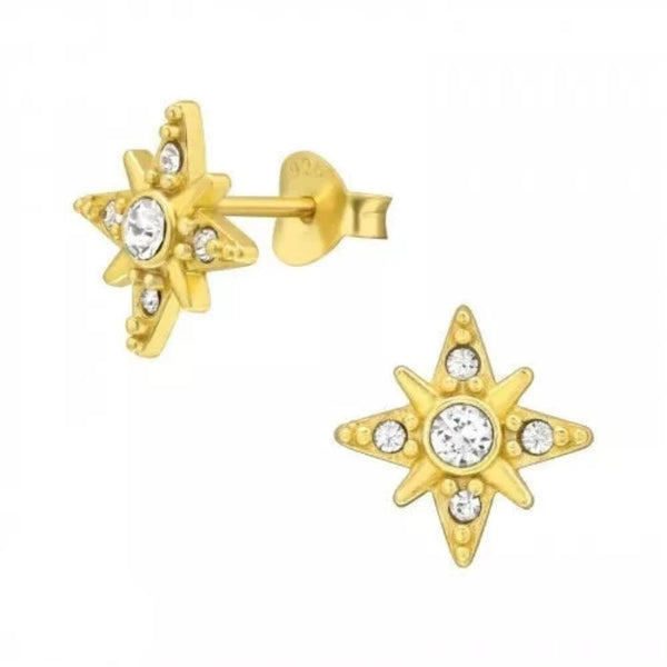 Gold Crystal Northern Star Stud Earrings