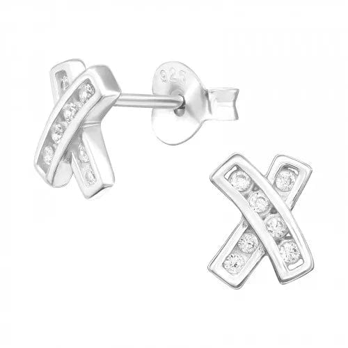 Silver ''X" Cubic Zirconia Stud Earrings