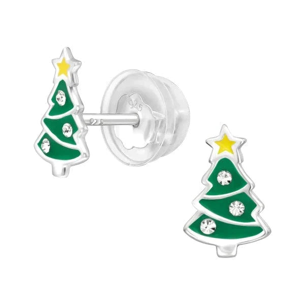 Silver Christmas Tree Earrings for Girls