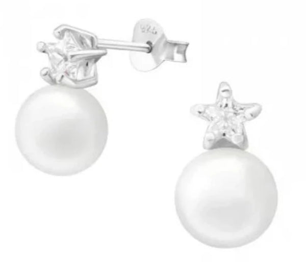 Silver Star Stud Pearl Earrings