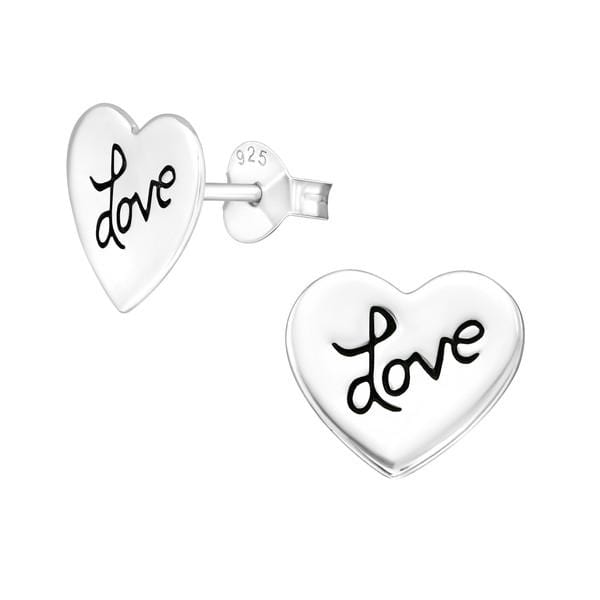 Silver Love Heart Stud Earrings