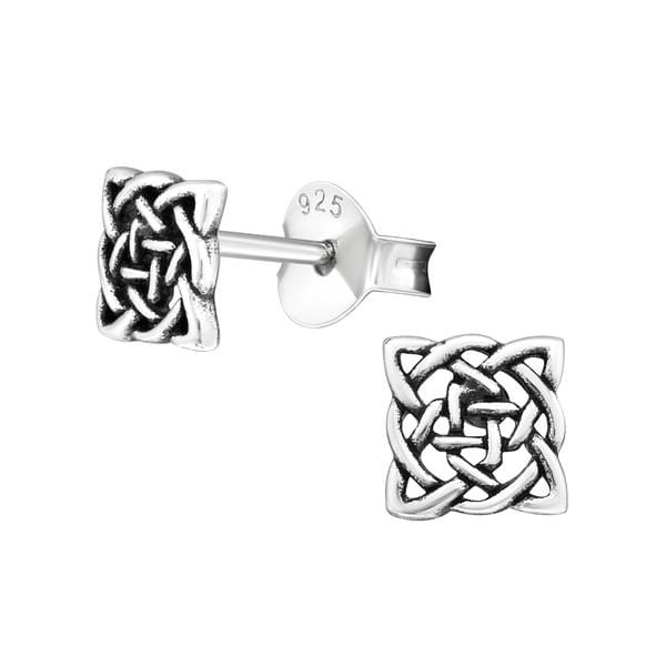 Silver Celtic Knot Square Stud Earrings