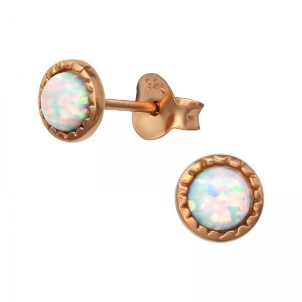 Silver Round Opal Stud Earrings