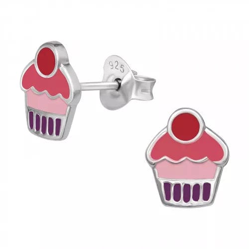 Kids Silver Cupcake Stud Earrings