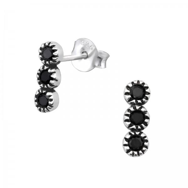 Silver Black Spinel Stud Earrings