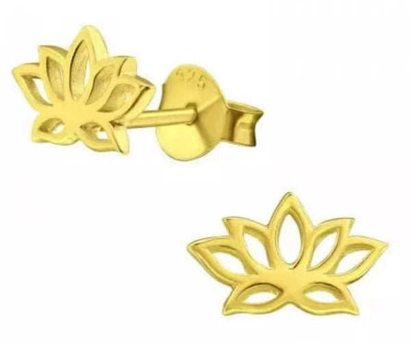 Gold Plated Lotus Flower Stud Earrings