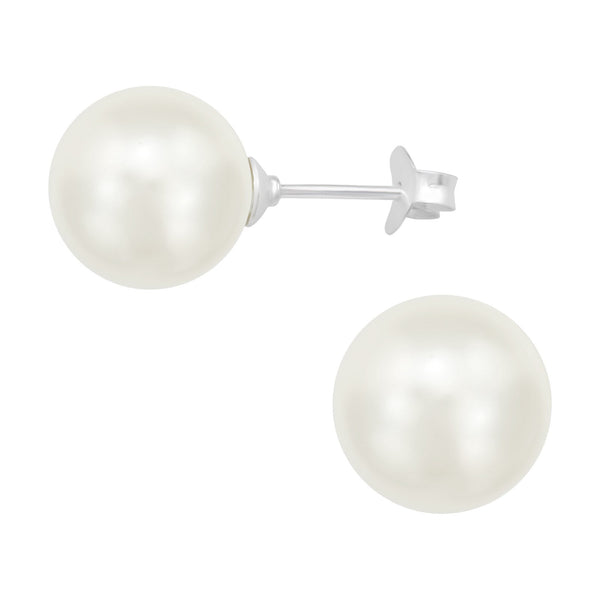 Silver Cream Glass Pearl Stud Earrings