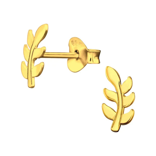 Gold Laser Cut Leaf Stud Earrings