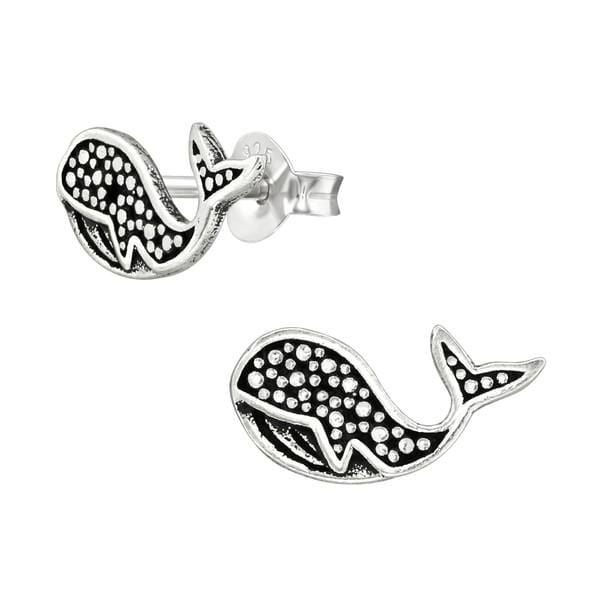 Silver Whale Stud Earrings