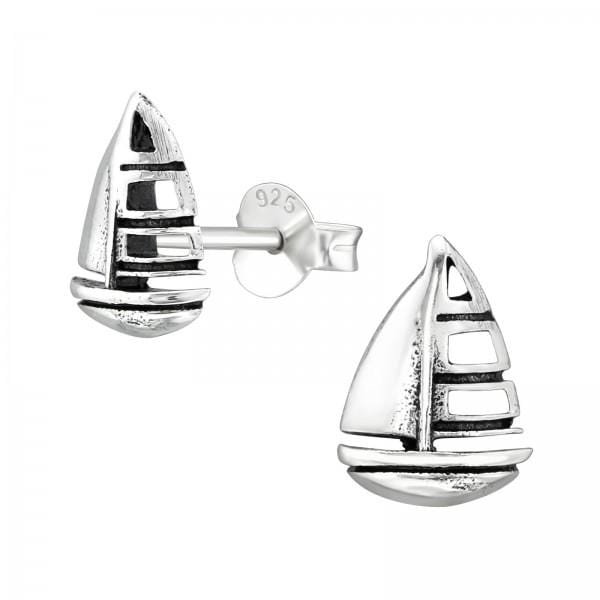Silver Sailboat Stud Earrings