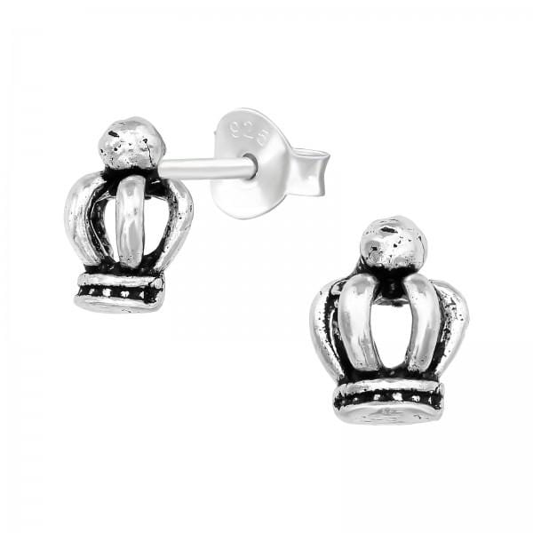 Silver Crown Ear Studs