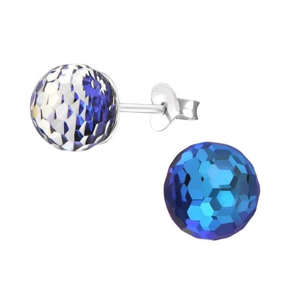 Silver Bermuda Blue Stud Earrings with Swarovski Crystal