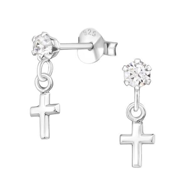 Silver Hanging Cross Stud Earrings  with Swarovski Crystals