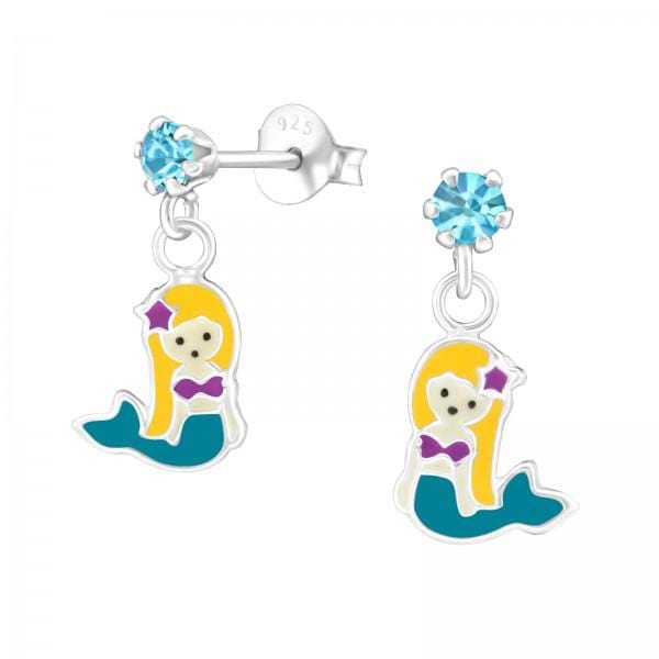 Children's Silver Mermaids Hanging Ear Studs 