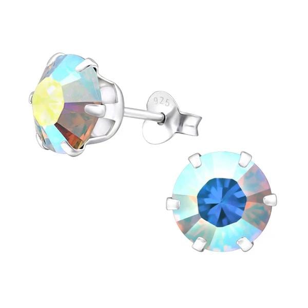 Silver AB  Round Stud Earrings with Swarovski Crystal