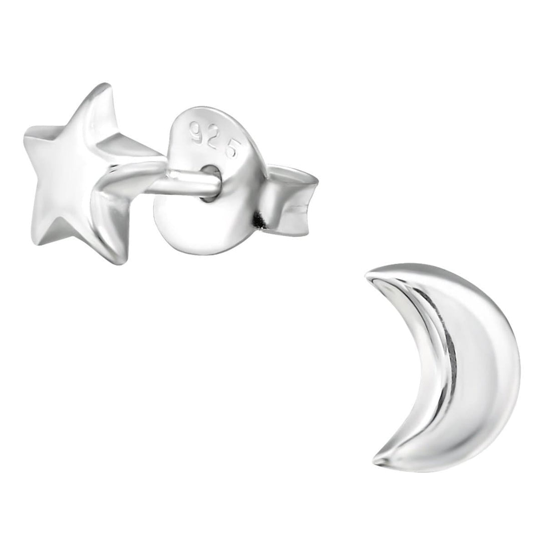 Sterling Silver Star Moon Ear Studs