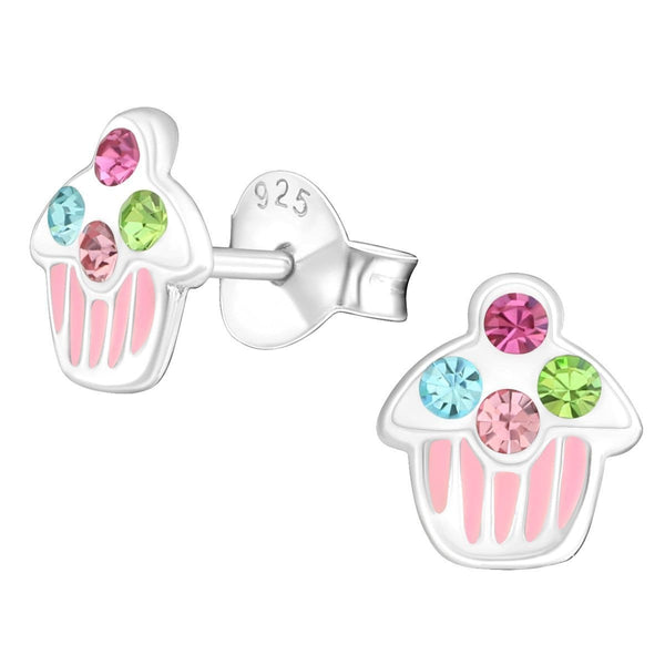 Children's Silver Cupcake Earrings