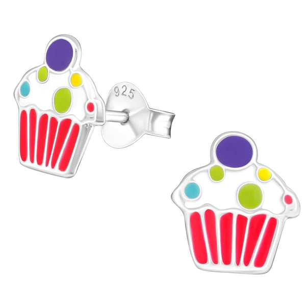 Children's Silver Cupcake Stud Earrings