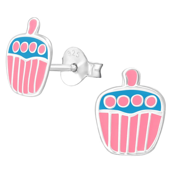 Children's Silver Colorful Cupcake Stud Earrings