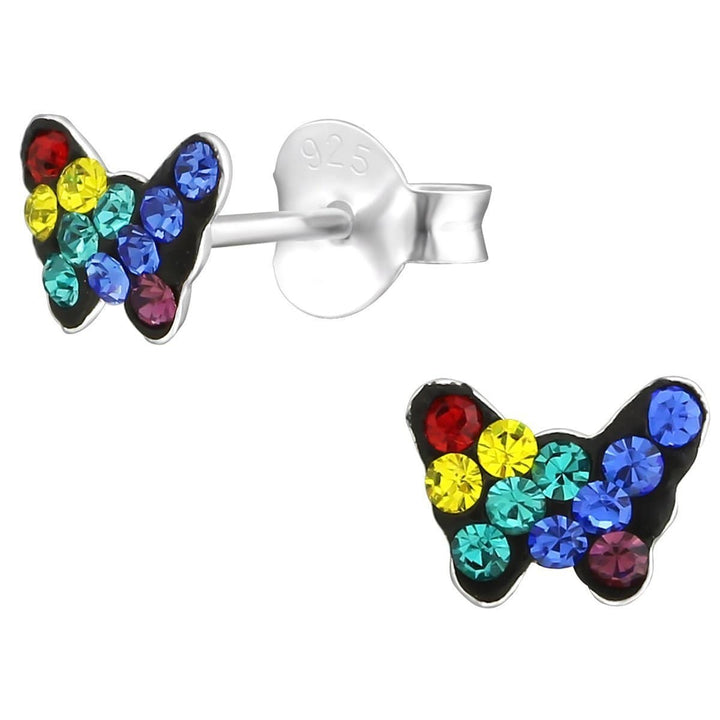 Children's Silver Rainbow Crystal Butterfly Stud Earrings