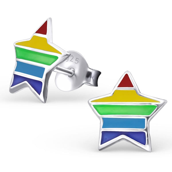 Kids Sterling Silver Rainbow Star Earrings
