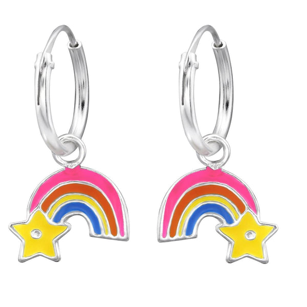 Children's Silver Hanging Rainbow Hoop Earrings