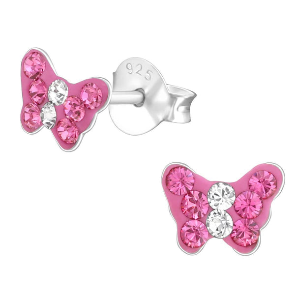 Children's Silver Butterfly Ear Studs Made with Swarovski Crystal