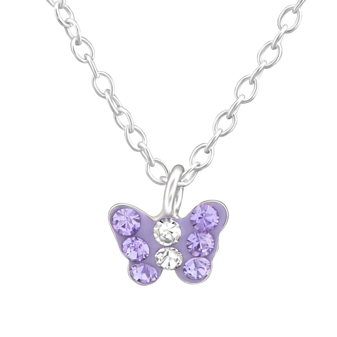 Children's Silver Butterfly Necklace Made with Swarovski Crystal